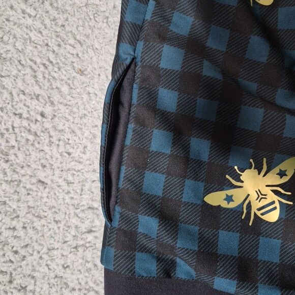 Ultracor Hoodie Vest Women Sz Small Plaid Green Black Gold Full Zip Bumble Bees - Picture 6 of 11